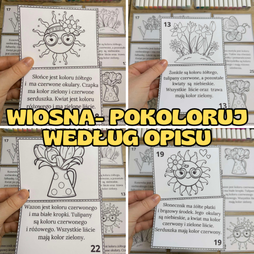 Pierwszy Dzień Wiosny/ Wiosna- Kolorowanie według opisu  