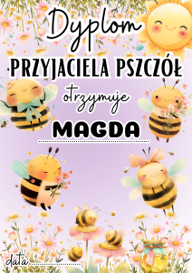 Dyplom z Możliwością Edycji Tekstu ( wzór 2 ) - Dzień Pszczoły