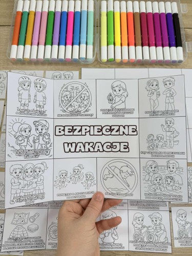 Bezpieczne Wakacje - Książeczka Składana / Wklejka (wersja  Biało- Czarna) - Lato