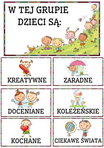Tabliczki z napisami ( wersja 5 )  - W tej klasie/grupie/ sali/ świetlicy dzieci są...