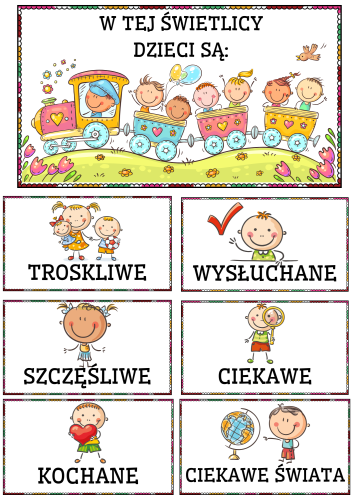 Tabliczki z napisami ( wersja 5 )  - W tej klasie/grupie/ sali/ świetlicy dzieci są...