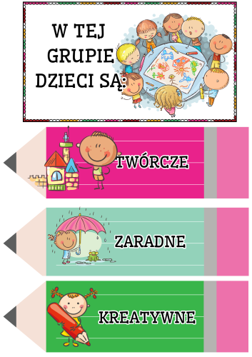 Kredki Z Napisami- W tej klasie/grupie/ sali/ świetlicy dzieci są- ( wersja PL )