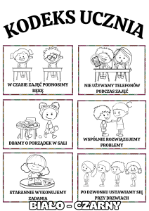  Kodeks Ucznia ( wzór 6) / Nasze Zasady- Ilustracje Z Opisami - WERSJA CZARNO-BIAŁA