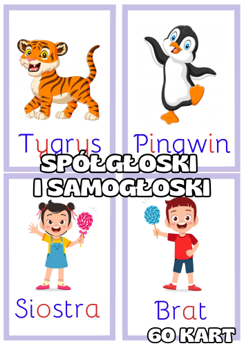 Spółgłoski i Samogłoski- 60 kart z ilustracjami