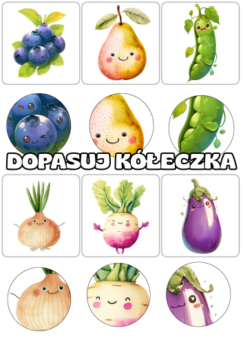 Dopasuj kółeczka  / Zabawa w detektywa - Owoce i Warzywa  