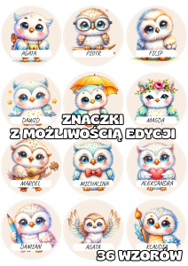 Sowy - Znaczki do szatni/ na szafki z możliwością edycji     