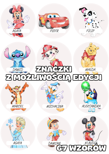 Bajkowe - Znaczki do szatni/ na szafki z możliwością edycji     